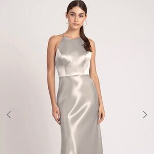 Jenny Yoo Elegant Silver Satin Dress SZ 6